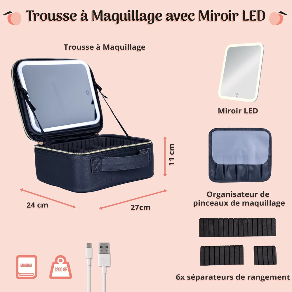 Trousse à Maquillage avec Miroir LED